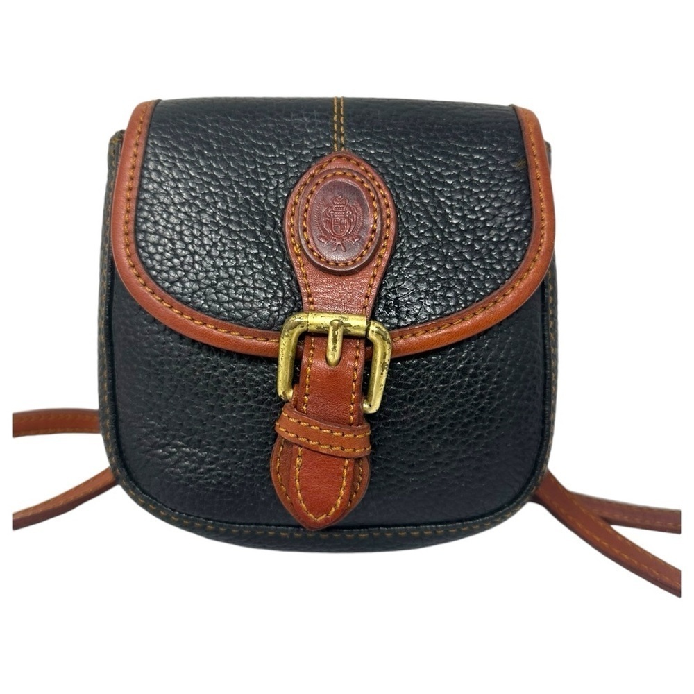 Liz Claiborne Crossbody Bag Genuine Leather Mini Saddle Bag Black Tan Vintage
